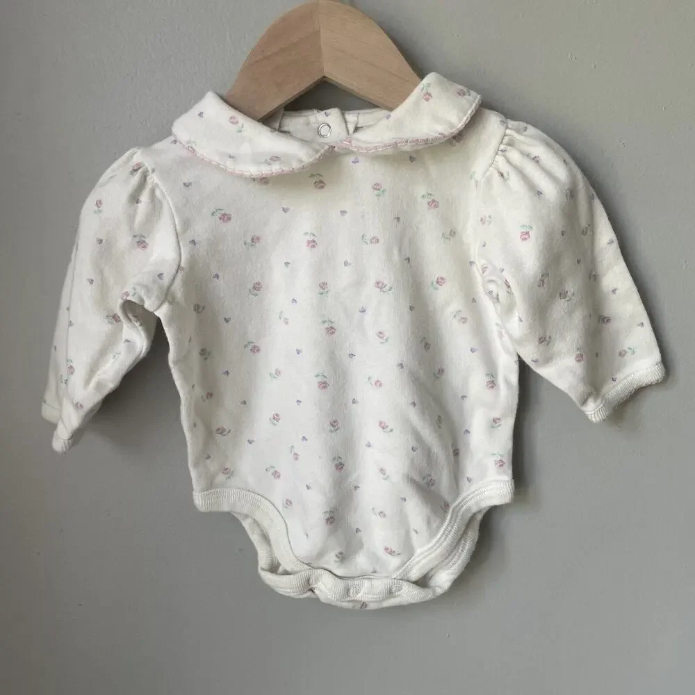 Vintage 90’s Baby Girl One Piece Sz 0-3‎ Months 100% Cotton Long Sleeve Floral